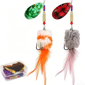Rooster Tail Spinner Fishing Lures, Hard Metal Brass Inline Spinner Baits with Tackle Box, Freshwater Saltwater Fishing Lures for Musky Pike Walleye Bass Trout Salmon fishhooks