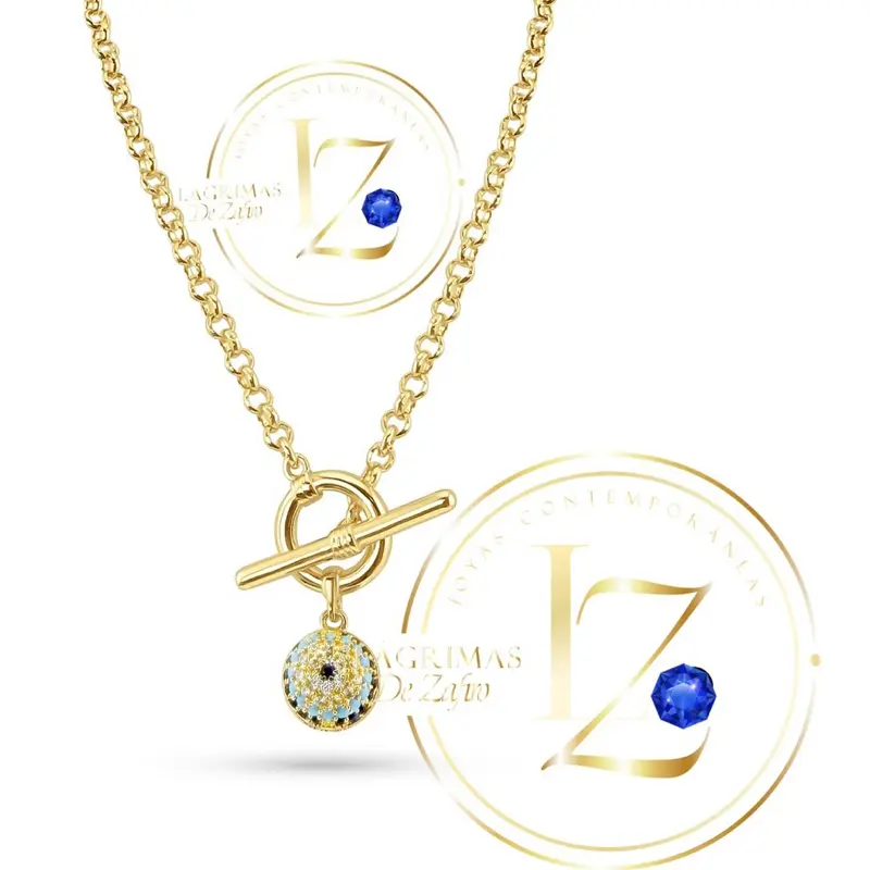 Toggle Clasp Necklace with Eye Pendant 20 Inches Adjustable Chain Fashion Jewelry Gold Tone Elegant Design