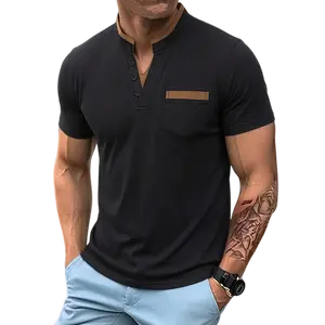 Men’s summer versatile color-block design, mock two-piece knit layering classic golf polo shirt, fashionable sports jacket, business casual party vacation travel men’s top, SpringStatements