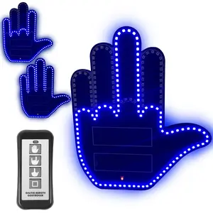 LED Lights Finger Flicker with Remote Control - Hand Gesture Sign for Road Rage Fun, Blue LED Lights for Car Back Window Gadgets Safety Batteries led lights cars Installation Frustration Gift Attention Subtly Express Love Alert truck stuff