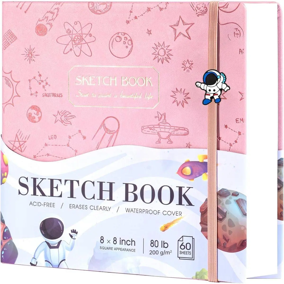Pink Sketchbook for Kids, 8"X 8" Square Sketch Book & Drawing Pad, 60 Sheets/120 Pages, 120lb/200GSM Heavy Paper, Bleed-Resistant Hardcover Drawing Book for Girls Teens, Gift Boxed