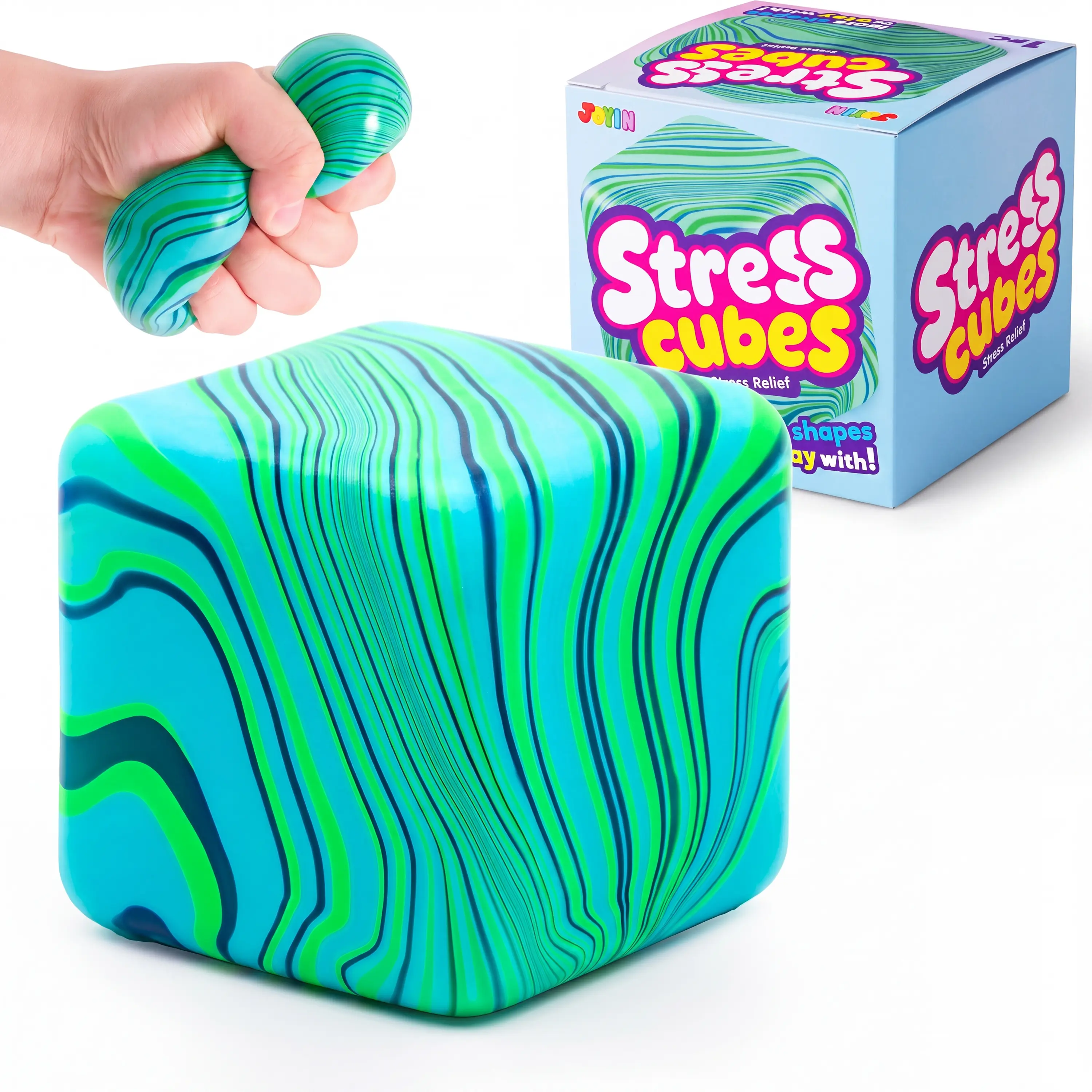 JOYIN Blue-Green Swirl Color Blend Cube Stress Relief Toy, 2.2 Inch Unique Swirling Color Blend Cube Squishy Toys for Adults and Girls Boys, Slow Rising Squishy Fidget Sensory Toy, Soft Squeeze Decompression Dough Gift, Birthday Gifts,