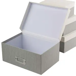 Photo Boxes Storage, Storage Boxes with Lids 4 in 1 Set Water-Proof Storage Box Sets with Handles Decorative Multiple Size Storage Bins with Lids for Clothes Organiser Wall