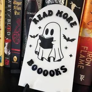 Ghosty “Read More Booooks” Bookshelf Sign, Bookshelf Decor