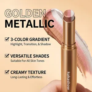 Three-color eyeshadow stick with fine shimmer, gradient, contouring, highlighting, and smudge-proof formula. Naturally brightens and enhances the eyes, creating a sculpted eye makeup look.