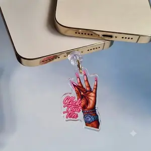 Trendy Acrylic Dust Charm - "Clock That Tea" Cute Phone Accessory for Aesthetic Lovers
