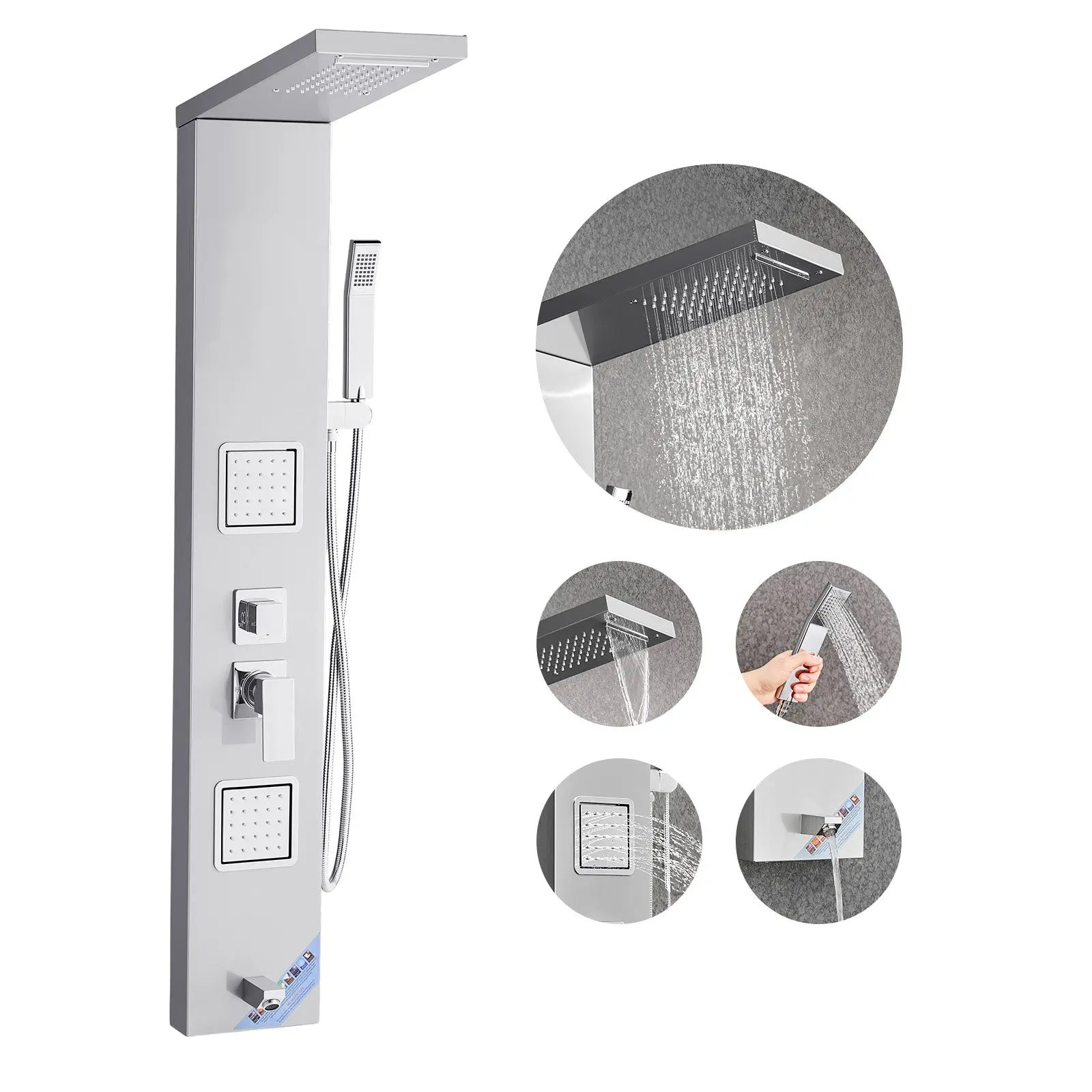【DealsForYouDays】【DealsForYouDays】 VEVOR Shower Panel Tower System with Rainfall Waterfall Shower Head, 53 in Brushed Stainless Steel Shower Column, 5-Function Faucet, Wall-Mount Rain Massage System with 2 Body Jet, Handheld, Tub Spoutdealsforyoudays