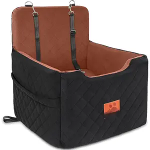 Seat for Small/Medium Dogs Under 35lbs,Memory   Booster Seats,Detachable and Washable Traval Pet  Seat, Dogs Bed with 2 Safety Belts(Balck/Brown)