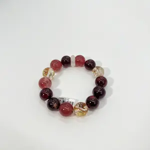 Natural Garnet, Strawberry Quartz & Golden Rutilated Quartz Bracelet for Women, Fortune-Attracting Beaded Design, Minimalist Luxury Hand Jewelry