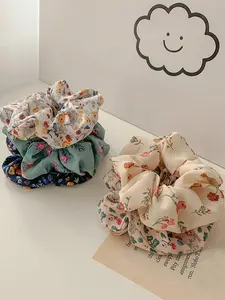 5pcs-Set of Five-Women-s-Country-Style-Floral-Printed-Cloth-Scrunchie-Elastic-Hair-Ties-For-High-Buns-Ponytails-Fashionable-And-Versatile-Accessories-For-Daily-Outfits-Boho