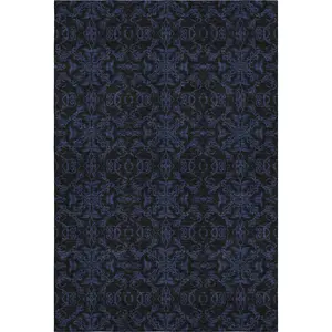 HomeRoots 665192 8' x 10' Indoor Blue & Charcoal Medallion Printed Transitional Non-Customised Rectangle Area Rug with UV Protection, Machine-Washable