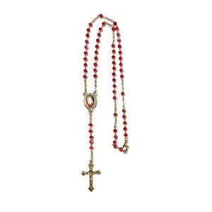 Rosary of Divine Mercy gold and red chain style