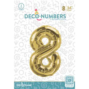Number 8 Gold Foil Balloon 34" (Single Pack) DECONUMBER