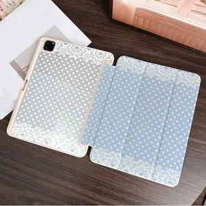 iPad Protective Case for 10.2/10.9/11 Inch, Soft Blue Polka Dot Lace Print, Transparent Anti-Drop, Full Coverage, Compatible with Multiple Models