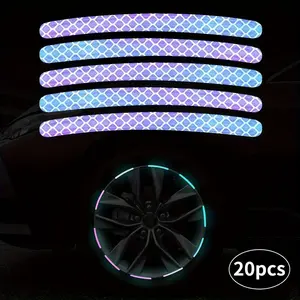 20pcs Colorful Car Wheel Rims Reflective Decal Stickers Universal Motorcycle Electric Car Wheel Protection Warning Stickers Car Accessories