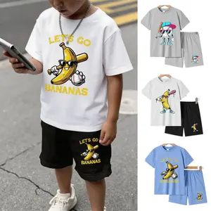 Baseball Banana Funny Splatter Sports Kids Teens clothes sets T-Shirt Shorts Banana Funny Baseball Drip Ice Cream Kids Youth Boys Girls Outfit