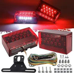 Partsam 6 Inch Rectangular LED Combination Stop Turn Tail Lights Kit with Side Clearance, License Plate Lights, 25 Feet Wiring Harness, IP68 Waterproof