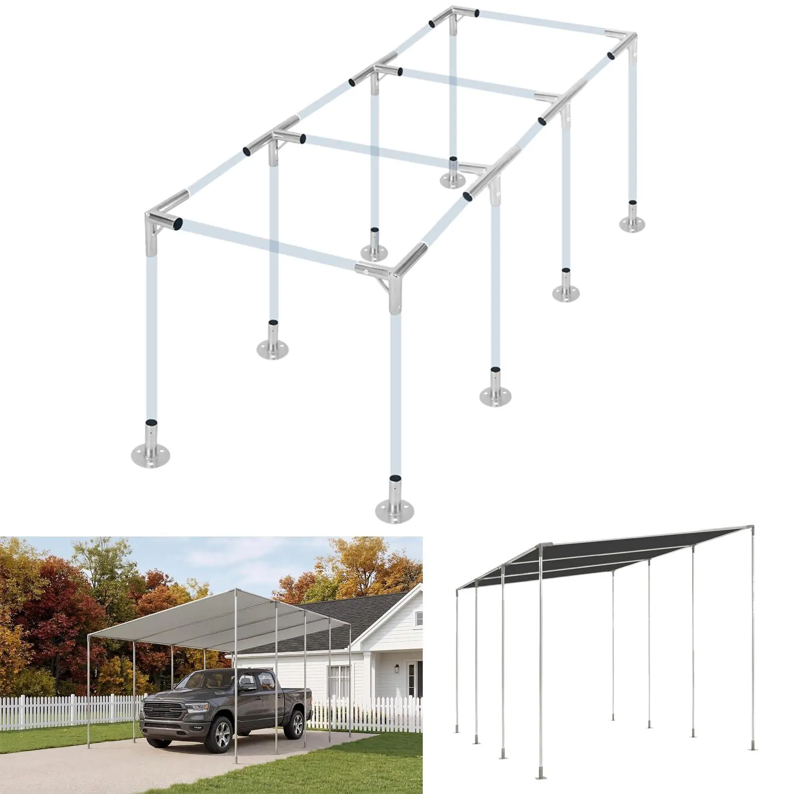 8 Leg Canopy Fittings Kit 1-3/8", 16 Pack Metal Carport Connectors, Galvanized Steel Canopy Parts for Shed, Greenhouse, Garage, DIY Shed Frame Kit (Poles & Roof Not Included)