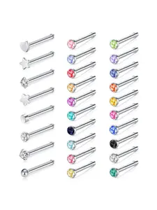 Elegant Artificial Crystal Nose Studs, New Fashion Stainless Steel Nose Rings Set for Women & Men, Fashion Jewelry for Party, Daily Clothing Decor, Nose Piercing Jewelry