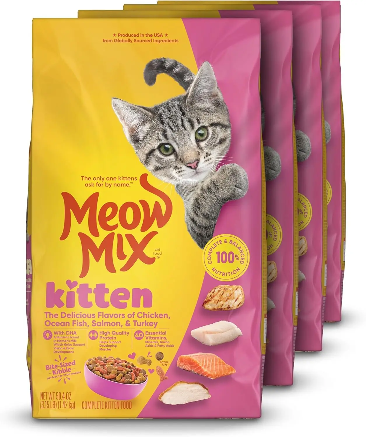 Meow Mix Li’l Nibbles Dry Kitten Food - 3.15 lb Bag, Case of 4