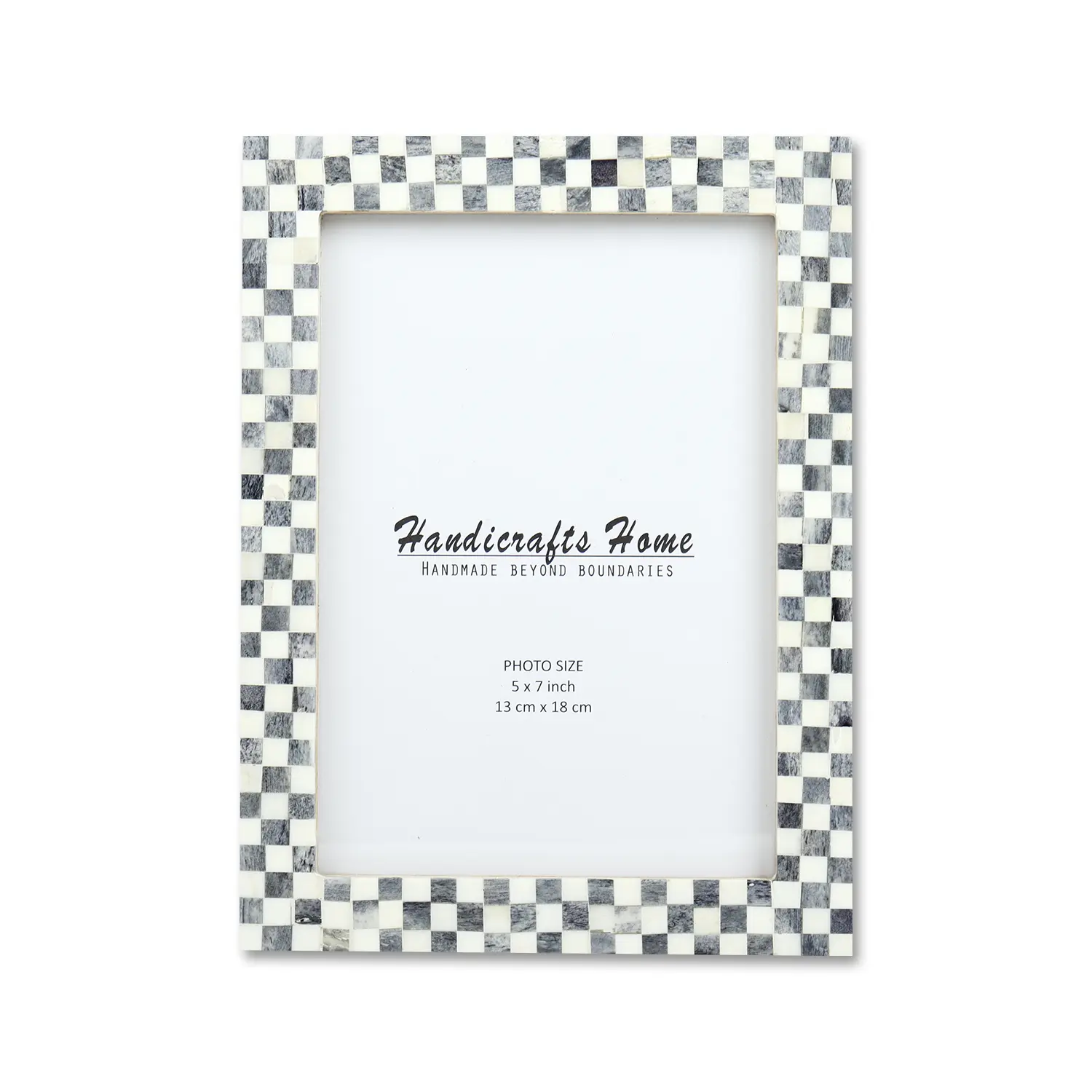 Handicrafts Home Bone Inlay Picture Frames Chic Boho Wall Décoration Photo Frame (Grey-White, 5x7 Inches)