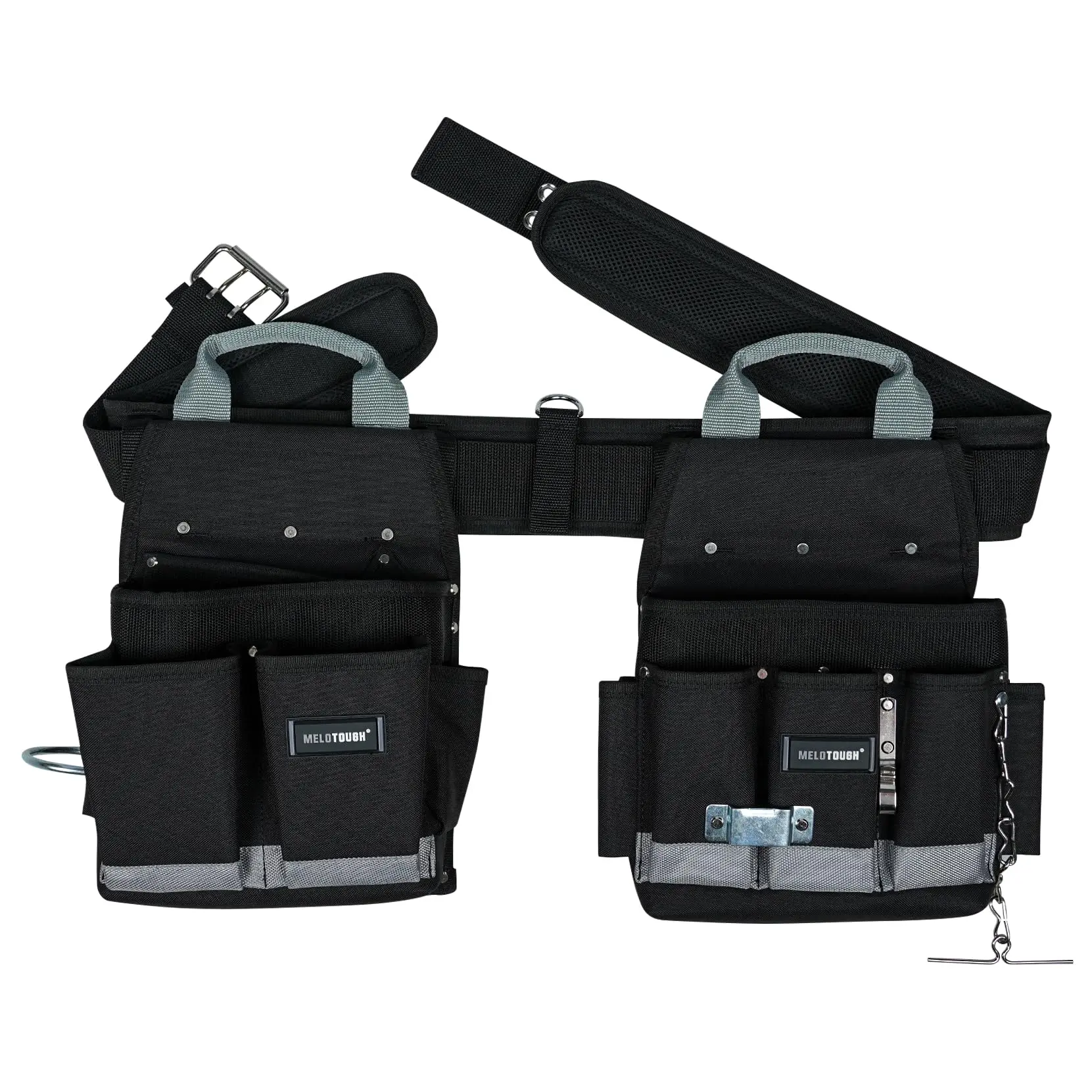 MELOTOUGH Electrician Padded Construction Rig Tool Belt Work Apron Tool Pouch Bag Combo Tool Rig with Carry Handles for Carpenter,Construction,Utility Belt tool  belts tool pouch Heavy Duty hammer holder Heavy Duty multi-functional tool  suspender
