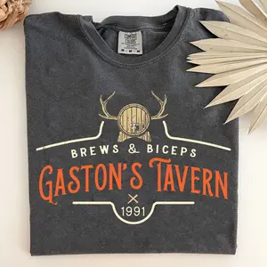 Gaston Villain Shirt, Brews & Biceps Tavern Shirt, Gaston Workout Tee, Cartoon Graphic Unisex Cotton Tee