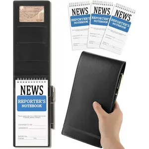 3 count Reporters Notebook with PU Leather Cover Pen Journalists Notebook Steno Pads Top Spiral Lined Notepad Gifts for Graduation Reporter Journalists(Black,4" X 8")