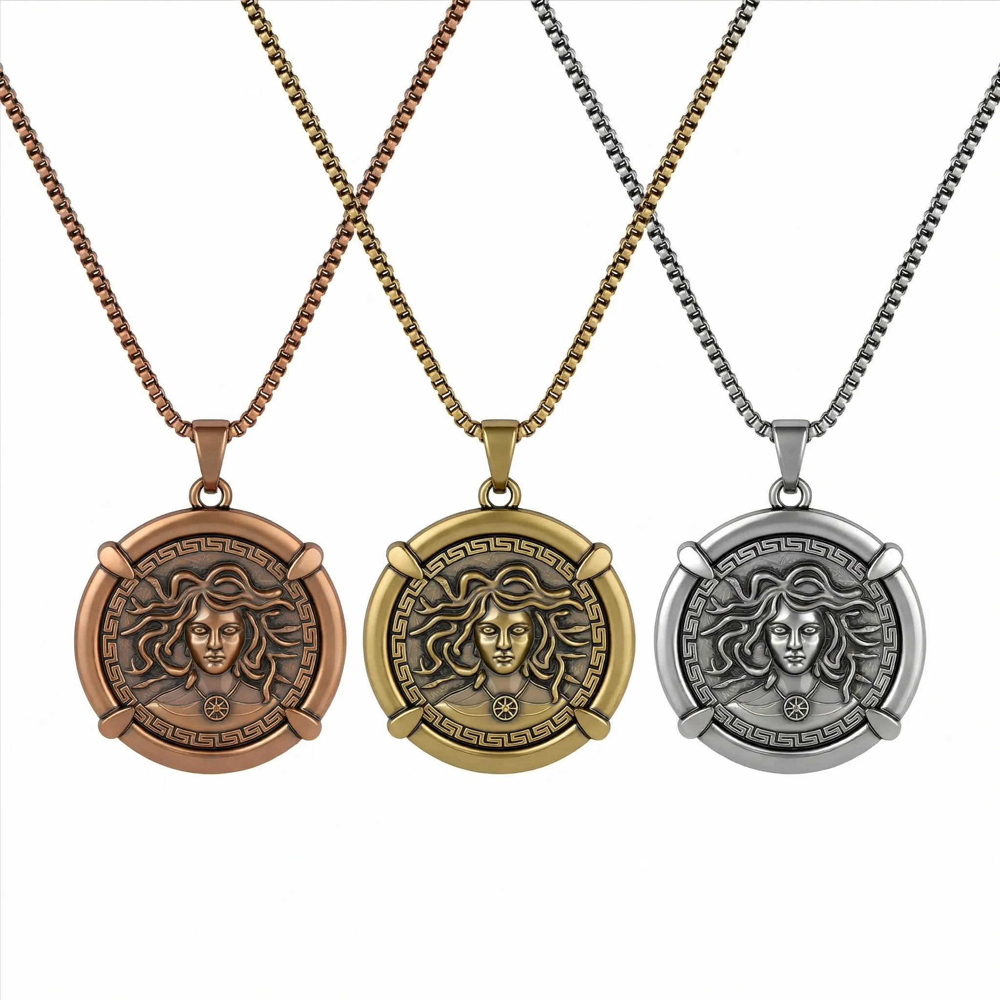 Pure Copper Medusa Pendant Necklace for Women Greek Mythology Design Adjustable Chain Vintage Jewelry Gift - Brass Gold Plated