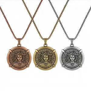 Pure Copper Medusa Pendant Necklace for Women Greek Mythology Design Adjustable Chain Vintage Jewelry Gift - Brass Gold Plated