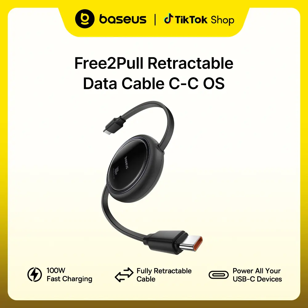 Baseus USB C-to-USB C Retractable Cable, 100W 5A Super Fast Charger Cord with 4-Stage Length Preset for Smartphone, Cellphone, Mobile Devices (iPhone 17/16 Pro Plus/Pro Max, MacBook, iPad, Samsung S24/S23+), 3.3ft