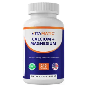 Vitamatic Calcium Magnesium Complex 1000mg Calcium 500mg Magnesium Gluten-Free Supplement for Bone Health 240 Tablets Made in U.S.A.