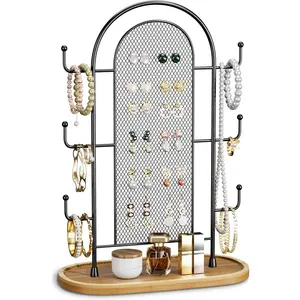 Holder Organizer Earring Display - Stands Earring Storage Earring tree Hanger  Towers Rack with 6 Hooks 300 Stud Holes  Tray for Necklaces Bracelets Rings