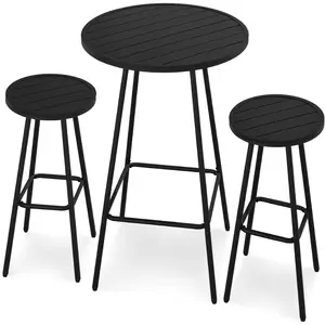 Best Choice Products 3-Piece Steel Patio Bar Height Round Bistro Set w/ Backless Stools, Slatted Design