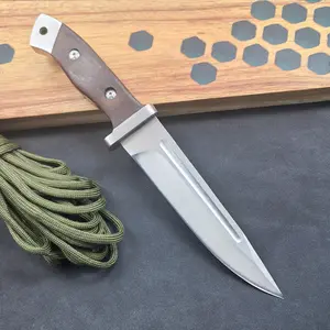 Solid wood handle, fixed blade straight blade knife, field survival tactical knife, soldier equipment, suitable for kitchen meat cutting, fruit cutting, fishing and other purposes, the best gift for holidays