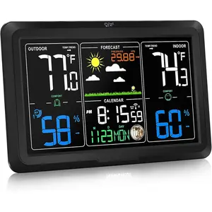 Weather Station  Indoor Outdoor, Indoor Outdoor Thermometer , 7.5"  Weather Stations with Atomic Clock, Temperature Humidity Gauge, Weather Forecast and Barometer, Black