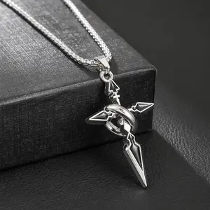 Vintage Dark Gothic Cross Dagger Pendant Necklace, High Street Trend Unisex Accessory, Non-Fading Fashion Jewelry for Men and Women