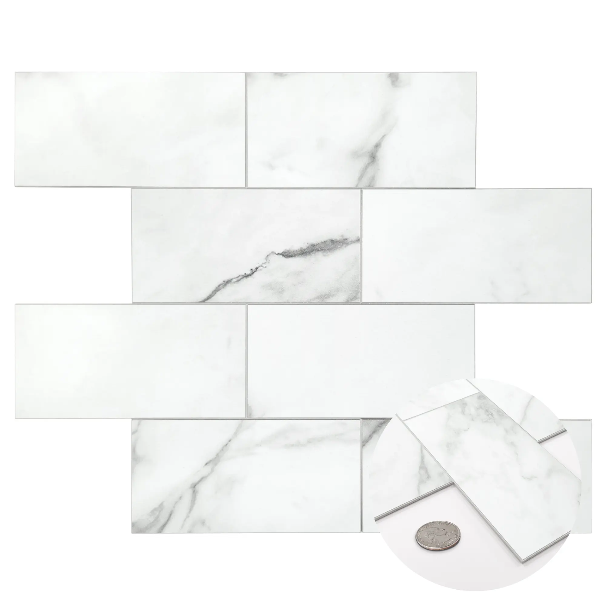 INNO STICKERS 10-Sheet Subway Backsplash Tile Peel and Stick, 12 x 12 Inch White Stone Self Adhesive Tiles, Stick on Marble Wall Tile for Kitchen, Bathroom, Fireplace