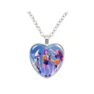 Kpop Hunter Cartoon Anime Love Necklace, Punk Style Heart Pattern, Alloy Material, Versatile Jewelry Gift for Friends and Family