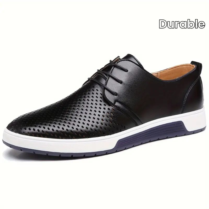 Chic Shoes Plus Size Men's Business Shoes - Comfy, Non-Slip, Durable Rubber Sole for Work, Solid Colors with Optional Hollow Design