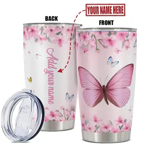 Custom 20oz Stainless Steel Tumbler with Name & Floral Design - Insulated Thermos Cup for Hot/Cold Drinks, 304 Stainless Steel, Ideal Gift for Birthday, Christmas, Valentine's, Thanksgiving