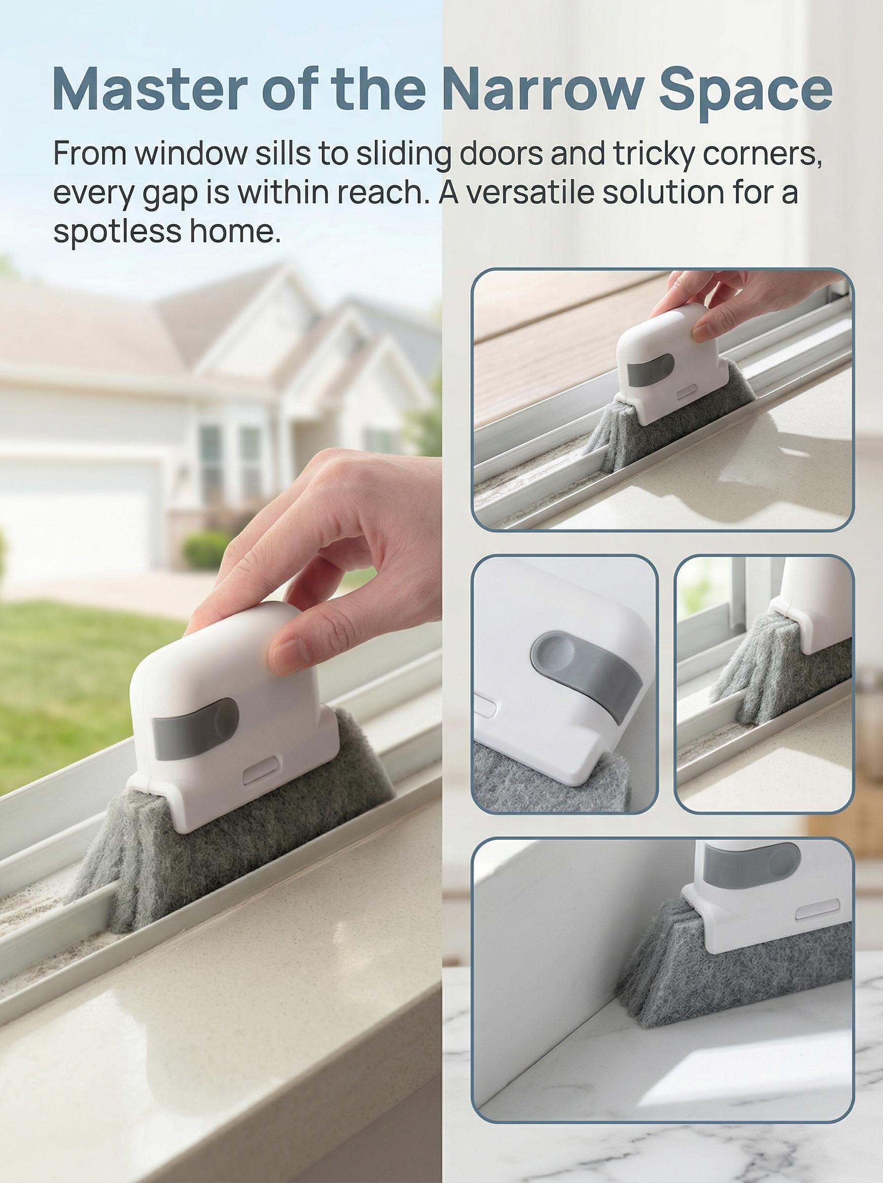 Grey Window Groove Cleaning Brush, 1 Count Portable Handheld Window Track Cleaning Brush, Multifunctional Cleaner Tools for Door Gap Track, Household Essentials, House Cleaning Tools, Household Items, Versatile Cleaning Tool, Window Cleaning Kit