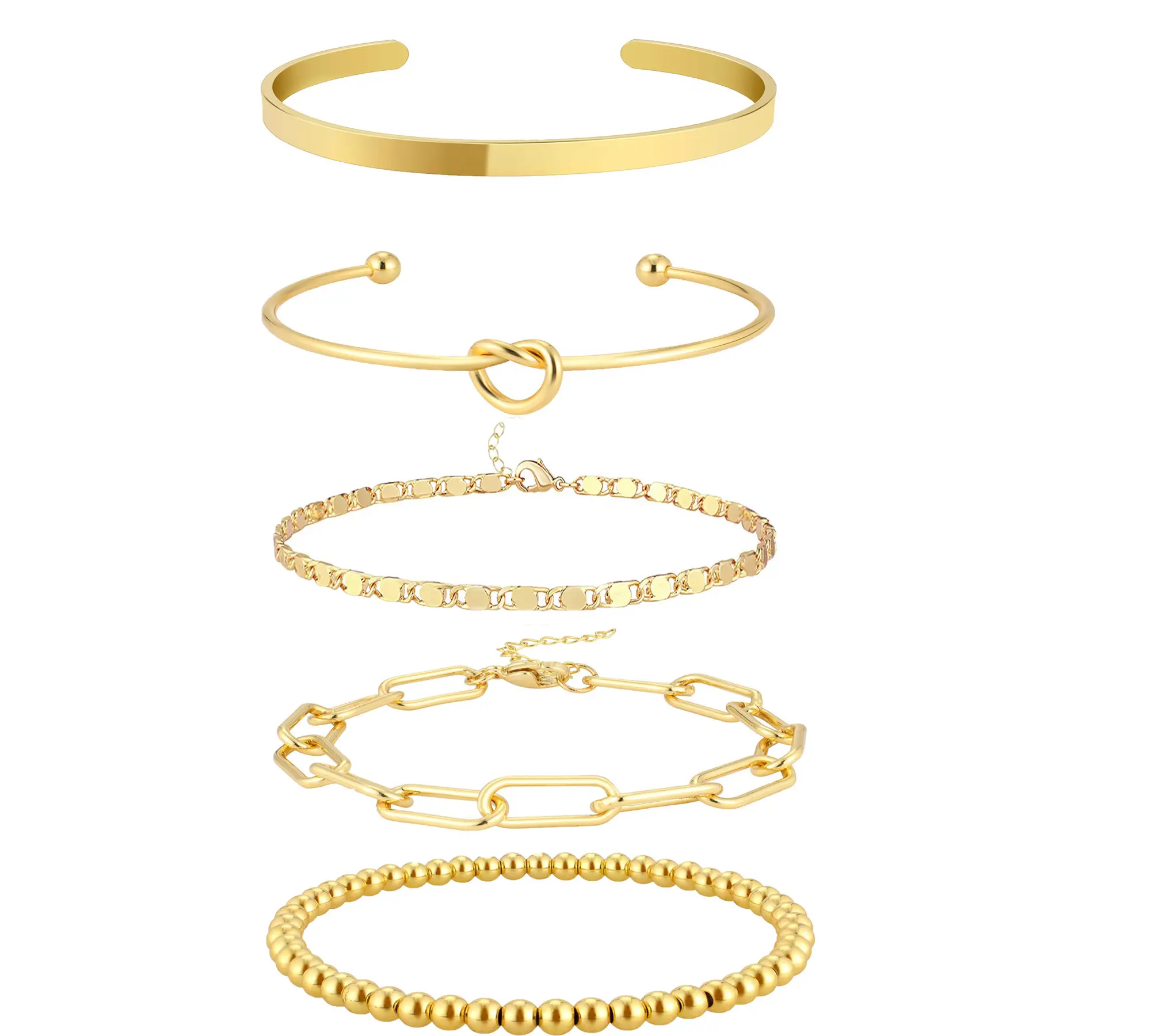 Loyalove Gold Bracelets & Bangles for Women Waterproof - Dainty Link Chain Herringbone Cute Bracelets Set Pack Summer Beach Jewelry Gift for Women Gift For Mother's Day