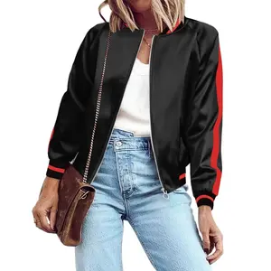 ZEAGOO Women's Bomber Jacket Lightweight Zip Up Jacket Casual Striped Jacket Coat Outerwear Windbreaker with Pockets Fashion Womenswear