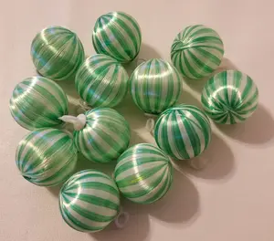 Christmas Funny gift Idea For Boyfriend Girlfriend Kids Mom Dad Lot Of 12 Green White Striped Satin Christmas Ball Ornaments 1" 25mm Craft US