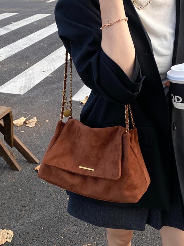 Women's PU Velvet Handbag, Retro Style Large Capacity Shoulder Bag, Magnetic Closure, Ideal for Office, School, Work, Travel, Outdoor