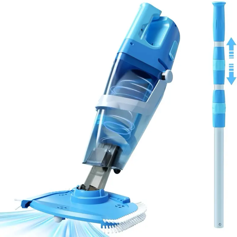Cordless Handheld Cleaner with Telescopic Pole, 1950 GPH Powerful Suction, 60 Min Runtime, 2L Large Capacity Rechargeable for Above Ground Pools, Inground Pools, Spas & Hot Tubs