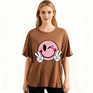 Ladies' Loose Casual Short Sleeved T-shirt Pink Leopard Print Smiley Face City Stroll Summer Girls' Fashionable Styling Trendy Outdoor Items Shortsleeve Streetwear Tshirt Womenswear Top Crewneck