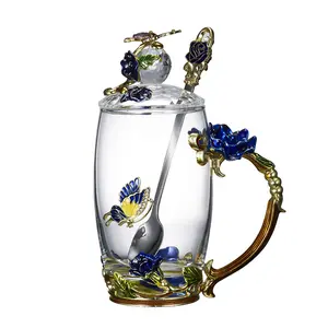 Flower Teacup Transparent Glass Teacup, Fancy Tea Cups, Flower Tea Cup,Tea Cup Gift, Gifts for Women,Mother's Day Present，Gift Box