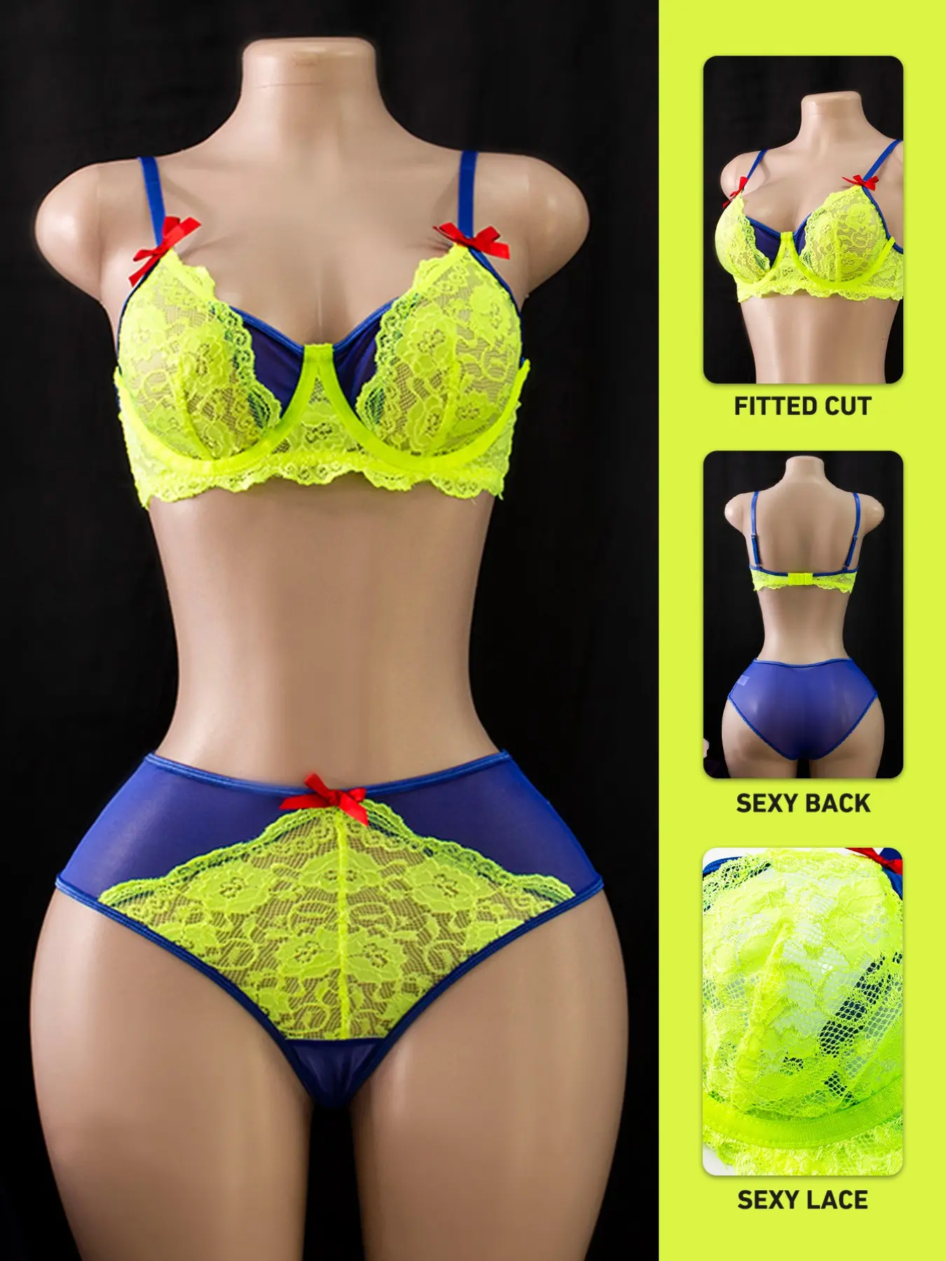 Women's Floral Lace Underwear Set, Bra Sets, Sexy Bow Backless Bralette with Shoulder Straps, Colorful Design, Perfect for Daily Wear and Parties
